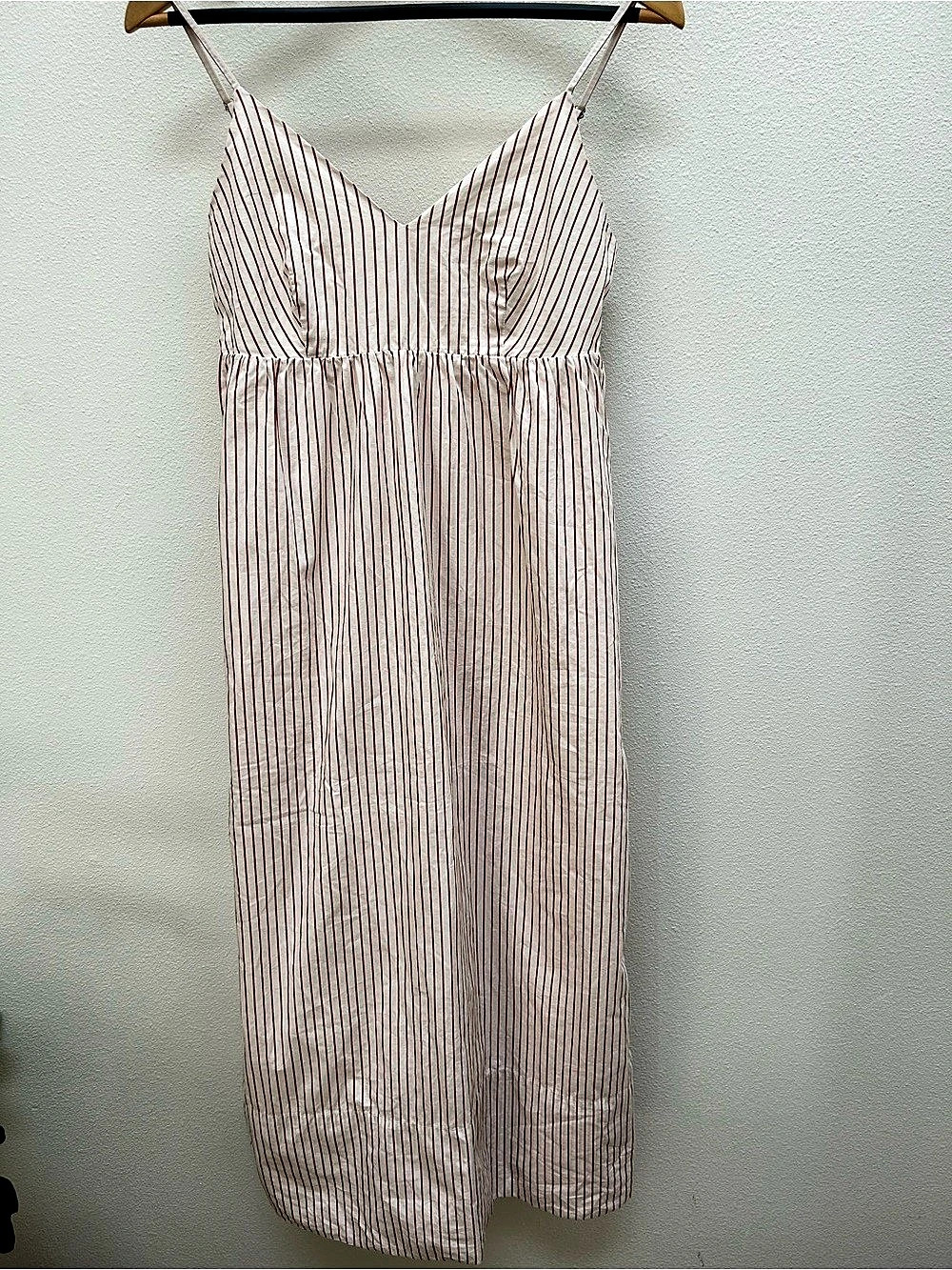 Quince Cotton Poplin Spaghetti Strap Maxi Dress, White & Brown, Elegant Boho, XS